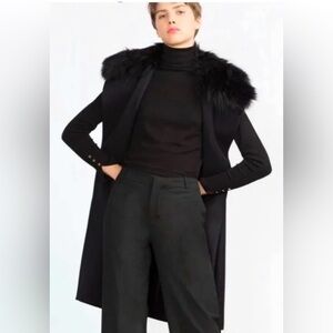 Zara black faux fur detachable collar wool waist coat Medium